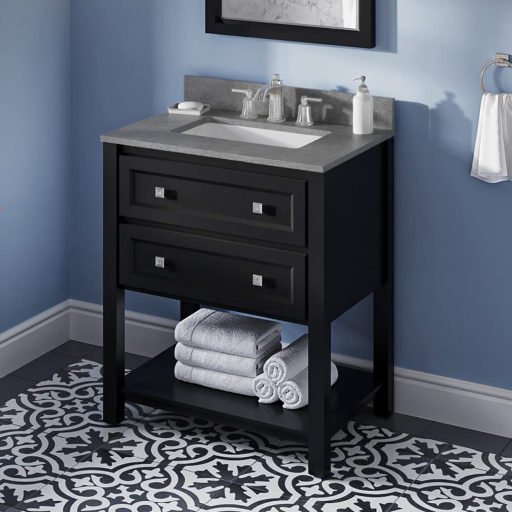 Jeffrey Alexander VKITADL30BKSGR 30" Black Adler Vanity, Steel Grey Cultured Marble Vanity Top, undermount rectangle bowl