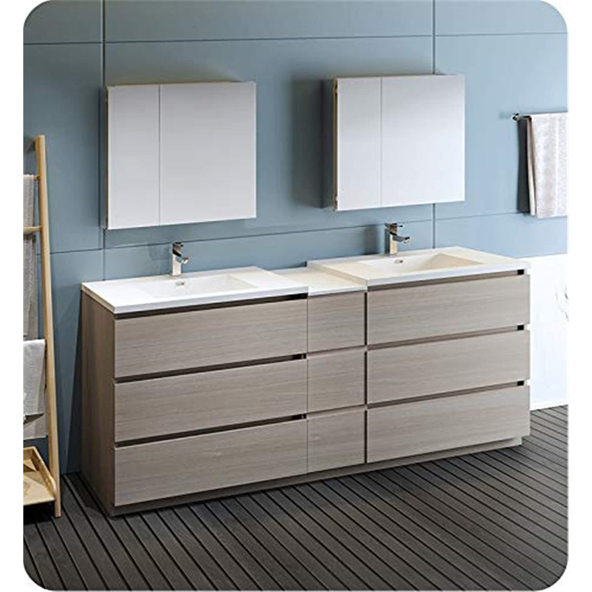 Fresca FVN93-361236MGO-D Fresca Lazzaro 84" Gray Wood Free Standing Double Sink Modern Bathroom Vanity w/ Medicine Cabinet