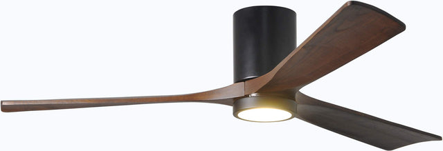 Matthews Fan IR3HLK-BK-WA-60 Irene-3HLK three-blade flush mount paddle fan in Matte Black finish with 60” solid walnut tone blades and integrated LED light kit.