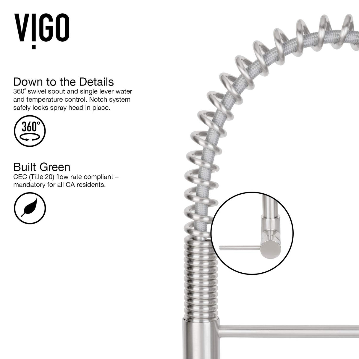 VIGO VG02032STK1 22" H Laurelton Single-Handle with Pull-Down Sprayer Kitchen Faucet with Deck Plate in Stainless Steel