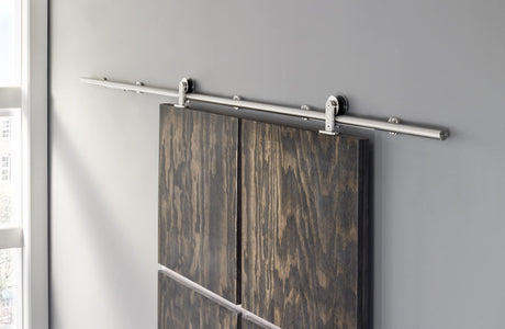 Hardware Resources BDH-05SS-72-R Barn Door Hardware Kit Contemporary Bar with Soft-close Stainless Steel 6 ft Length - Retail Packaged