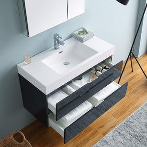 Fresca FVN8342WH Fresca Valencia 40" Glossy White Wall Hung Modern Bathroom Vanity w/ Medicine Cabinet