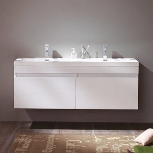 Fresca FCB8040WH-I Fresca Largo 57"White Modern Double Sink Bathroom Cabinet w/ Integrated Sinks