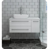 Fresca FCB6136WH-VSL-L-CWH-V Fresca Lucera 36" White Wall Hung Modern Bathroom Cabinet w/ Top & Vessel Sink - Left Version