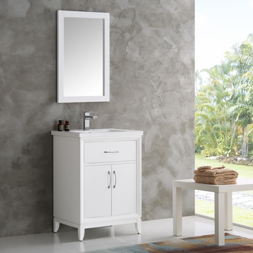 Fresca FVN2124WH Fresca Cambridge 24" White Traditional Bathroom Vanity w/ Mirror
