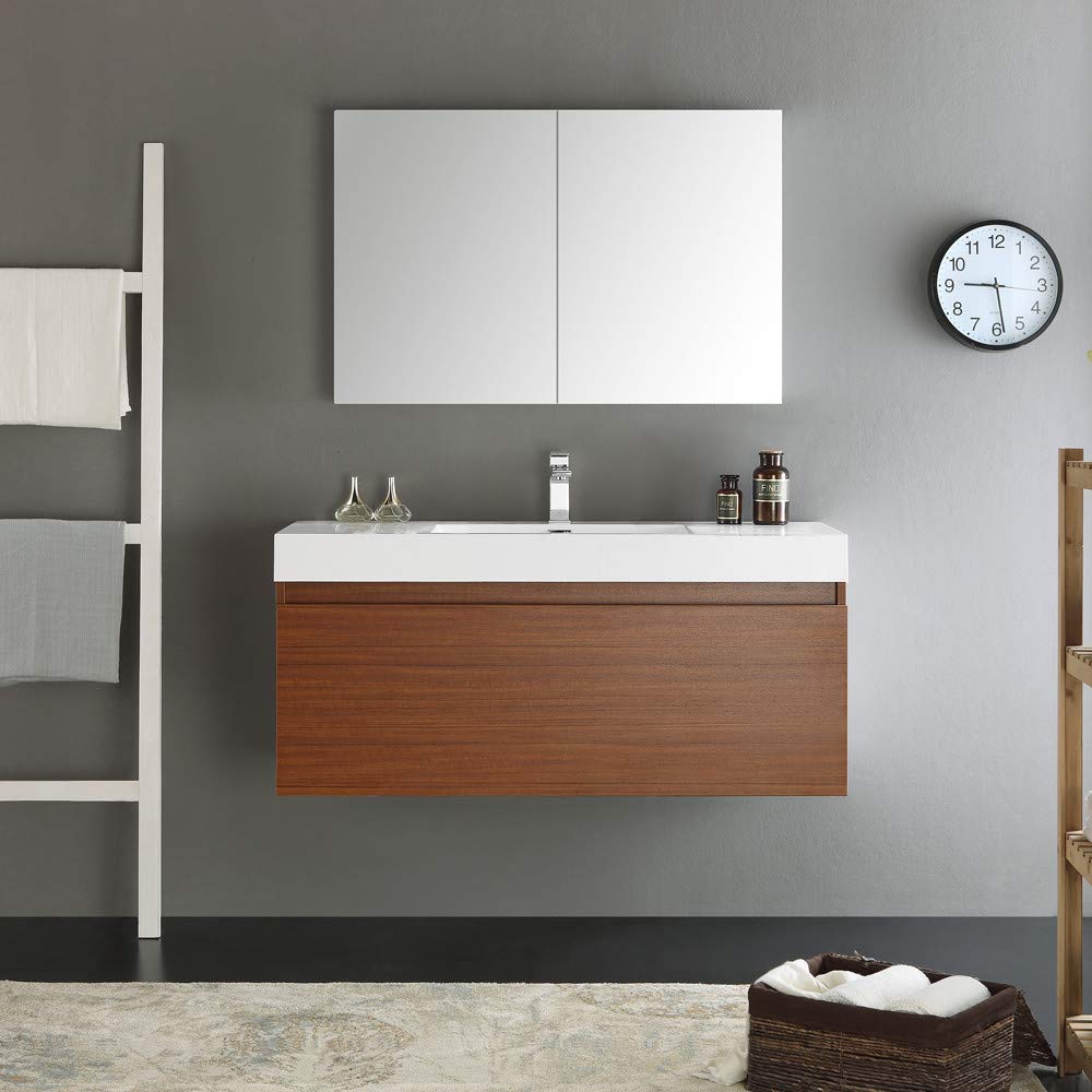 Fresca FVN8011WH Fresca Mezzo 48" White Wall Hung Modern Bathroom Vanity w/ Medicine Cabinet