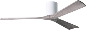 Matthews Fan IR3H-WH-BW-60 Irene-3H three-blade flush mount paddle fan in Gloss White finish with 60” solid barn wood tone blades. 