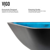 VIGO Rectangular Turquoise Water Glass Vessel Bathroom Sink Set With Dior Vessel Faucet In Brushed Nickel