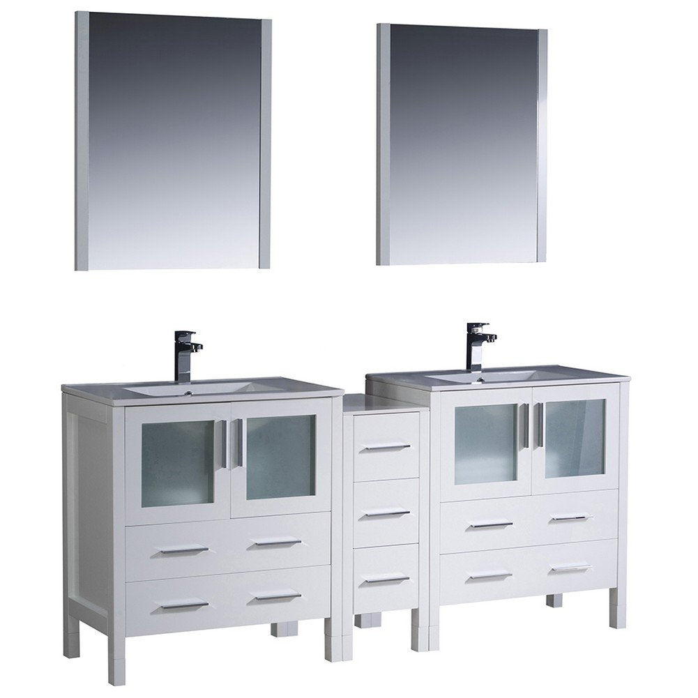 Fresca FVN62-301230WH-UNS Fresca Torino 72" White Modern Double Sink Bathroom Vanity w/ Side Cabinet & Integrated Sinks