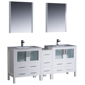 Fresca FVN62-301230WH-UNS Fresca Torino 72" White Modern Double Sink Bathroom Vanity w/ Side Cabinet & Integrated Sinks
