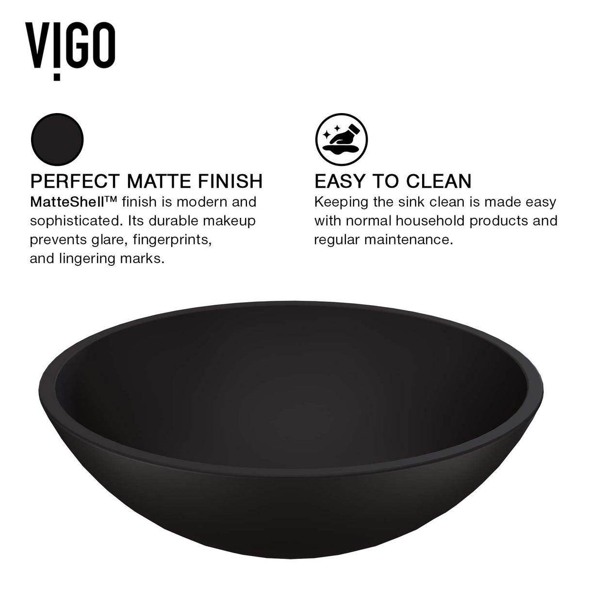 VIGO Cavalli 15 inch Diameter Over the Counter Freestanding MatteShellTM Round Vessel Bathroom Sink in Black - Sink for Bathroom VG07111