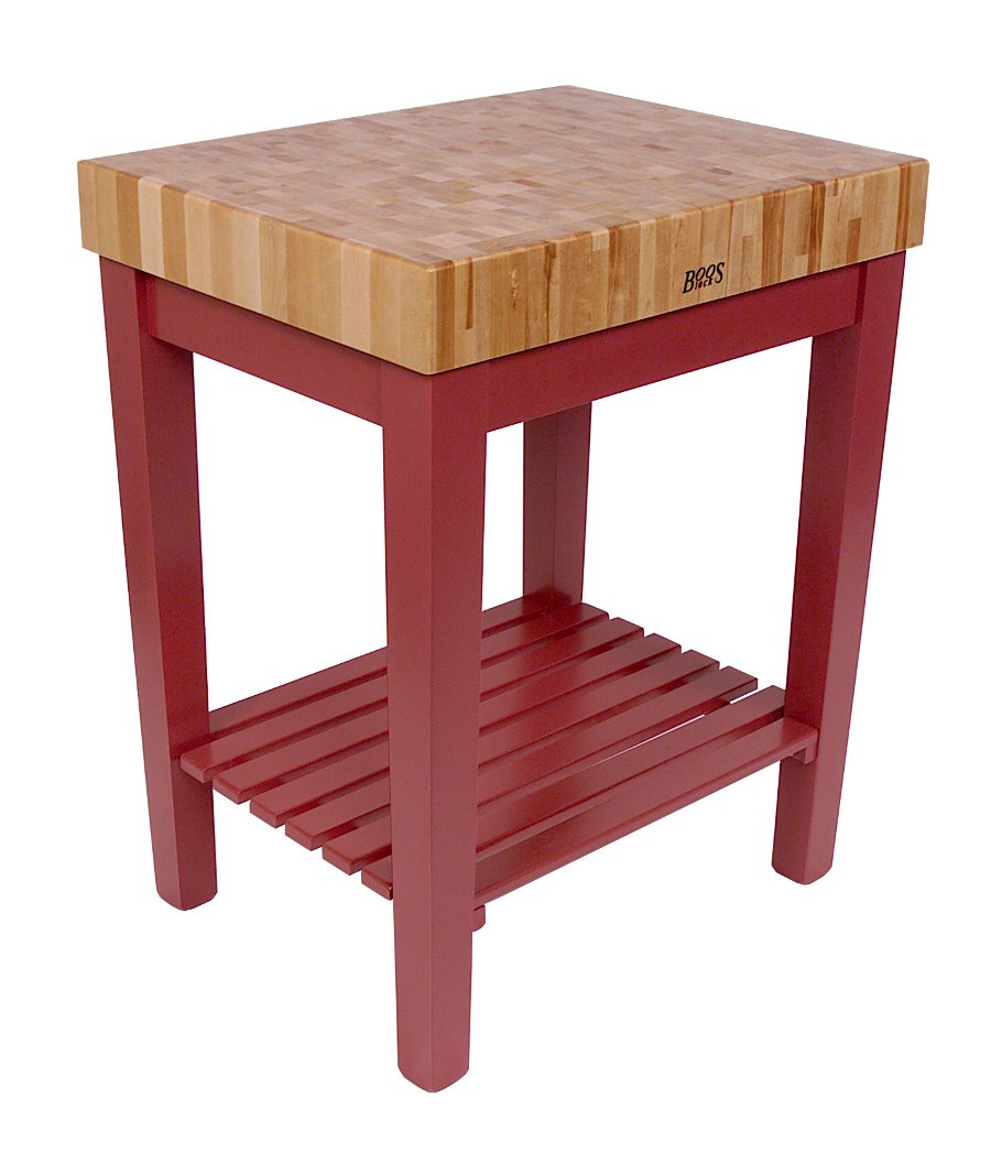 John Boos CU-CB3024S-BN American Heritage Chef's Block Prep Table with Butcher Top Base Finish: Barn Red, Shelves: 1 Included