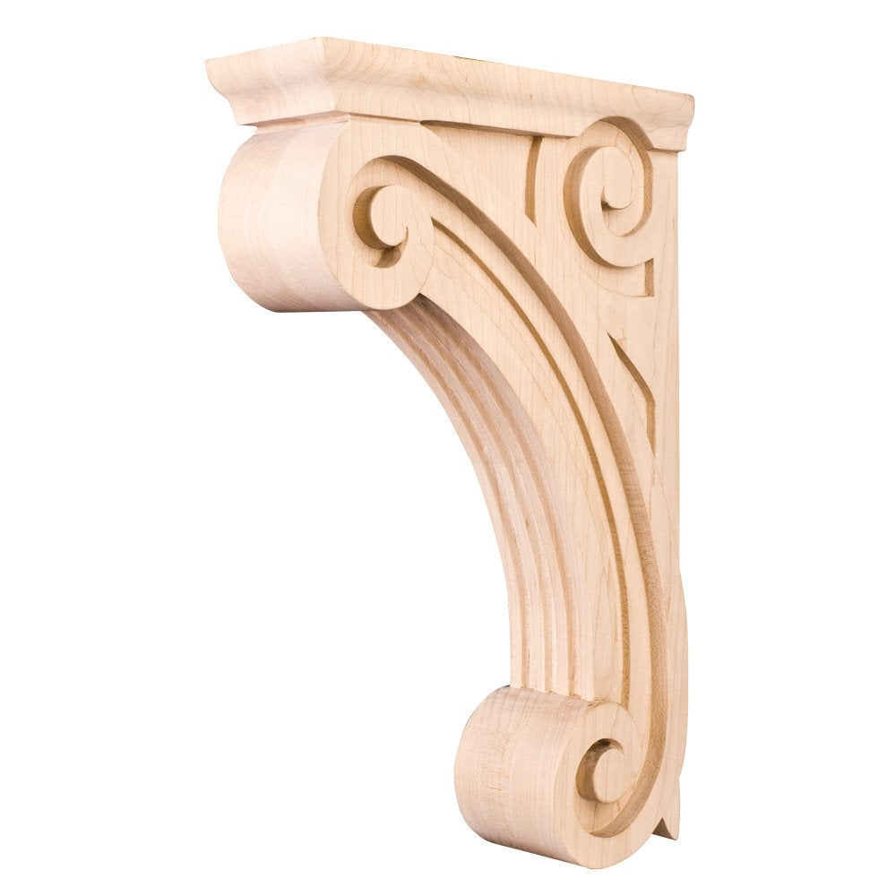 Hardware Resources COR4-2RW 3" W x 9" D x 14" H Rubberwood Scrolled Fluted Corbel