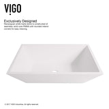 VIGO VGT1212 13.75" L -18.0" W -12.5" H Matte Stone Vinca Composite Rectangular Vessel Bathroom Sink in White with Faucet and Pop-Up Drain in Brushed Nickel