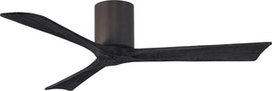 Matthews Fan IR3H-TB-BK-52 Irene-3H three-blade flush mount paddle fan in Textured Bronze finish with 52” solid matte black wood blades. 