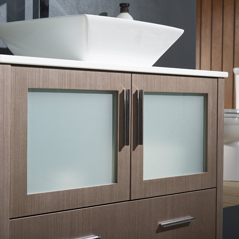 Fresca FVN6236GO-VSL Fresca Torino 36" Gray Oak Modern Bathroom Vanity w/ Vessel Sink