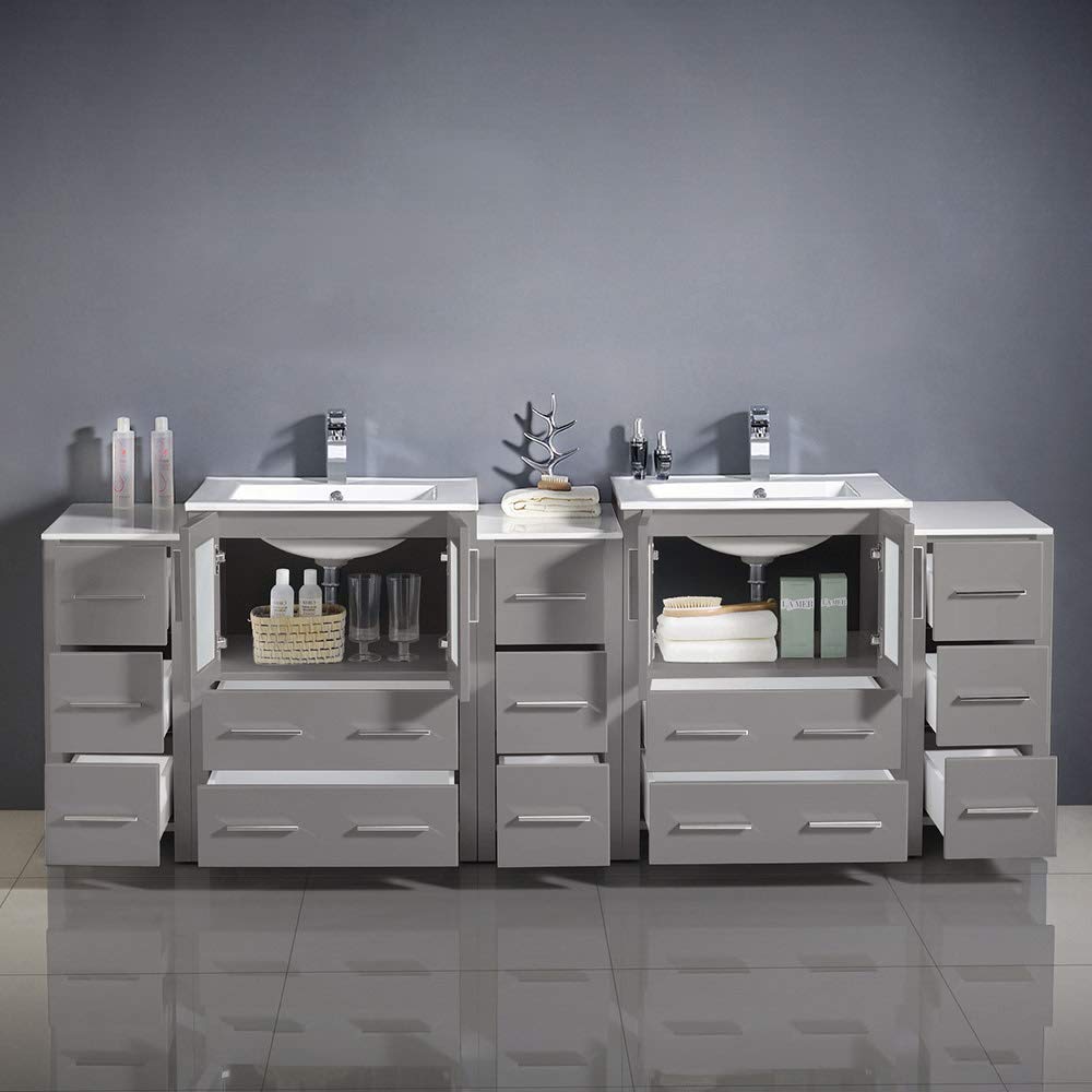 Fresca FCB62-72WH-I Fresca Torino 84" White Modern Double Sink Bathroom Cabinets w/ Integrated Sinks