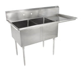 John Boos E2S8-1620-12R18 E Series Stainless Steel Sink, 12" Deep Bowl, 2 Compartment, 18" Right Hand Side Drainboard, 52-1/2" Length x 25-1/2" Width