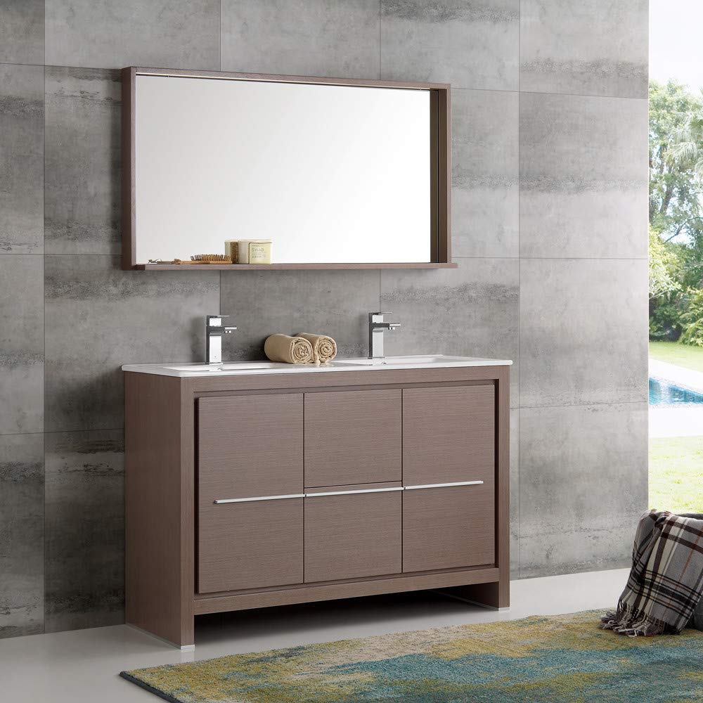 Fresca FVN8148WH-D Fresca Allier 48" White Modern Double Sink Bathroom Vanity w/ Mirror