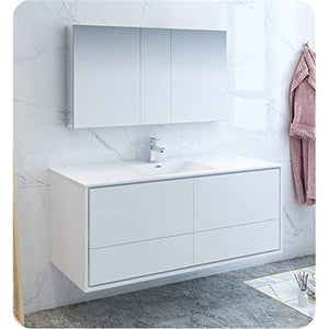 Fresca FVN9260WH-S Fresca Catania 60" Glossy White Wall Hung Single Sink Modern Bathroom Vanity w/ Medicine Cabinet