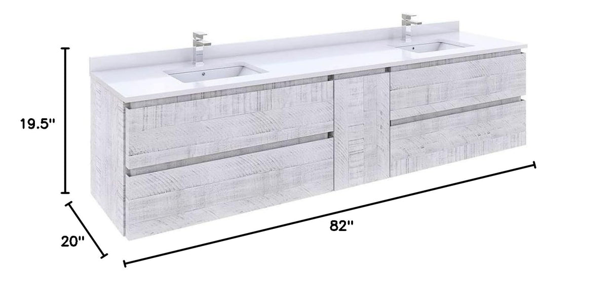 Fresca FCB31-361236RWH Fresca Formosa 82" Wall Hung Double Sink Modern Bathroom Cabinet in Rustic White