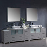 Fresca FVN62-108GR-VSL Fresca Torino 108" Gray Modern Double Sink Bathroom Vanity w/ 3 Side Cabinets & Vessel Sinks