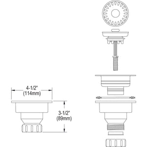 Elkay LKS35AS Drain Fitting with Antique Steel Finish Body and Basket with Rubber Stopper