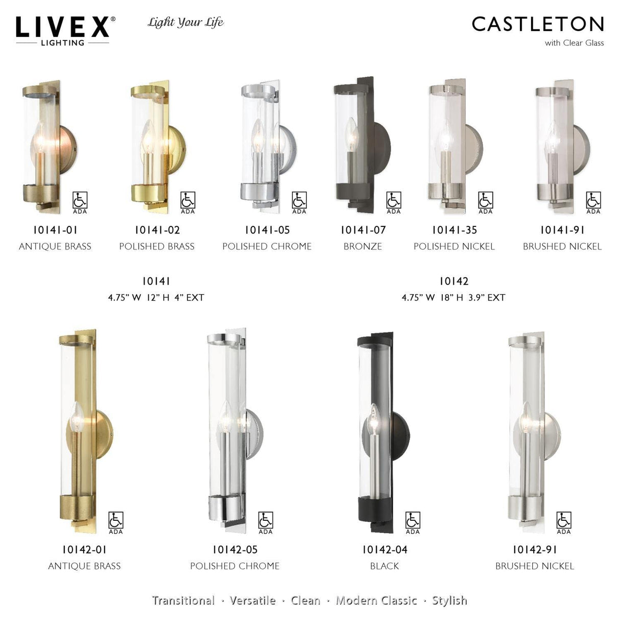 Livex Lighting 10142-05 Castleton 1 Light 5 inch Polished Chrome ADA ADA Single Sconce Wall Light