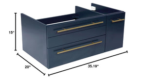 Fresca FCB6136RBL-UNS-L Fresca Lucera 36" Royal Blue Wall Hung Undermount Sink Modern Bathroom Cabinet - Left Version