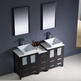 Fresca FVN62-241224ES-VSL Fresca Torino 60" Espresso Modern Double Sink Bathroom Vanity w/ Side Cabinet & Vessel Sinks