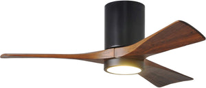 Matthews Fan IR3HLK-BK-WA-42 Irene-3HLK three-blade flush mount paddle fan in Matte Black finish with 42” solid walnut tone blades and integrated LED light kit.
