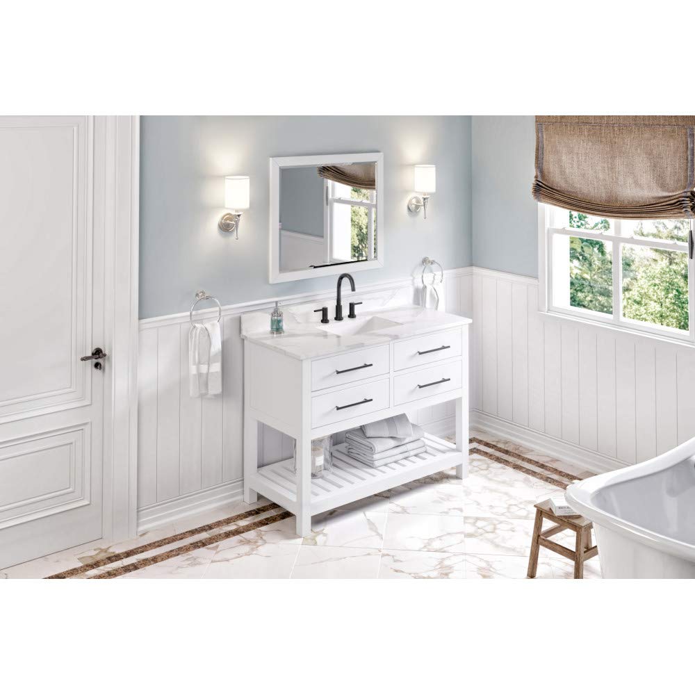 Jeffrey Alexander VKITWAV48WHCQR 48" White Wavecrest Vanity, Calacatta Vienna Quartz Vanity Top, undermount rectangle bowl