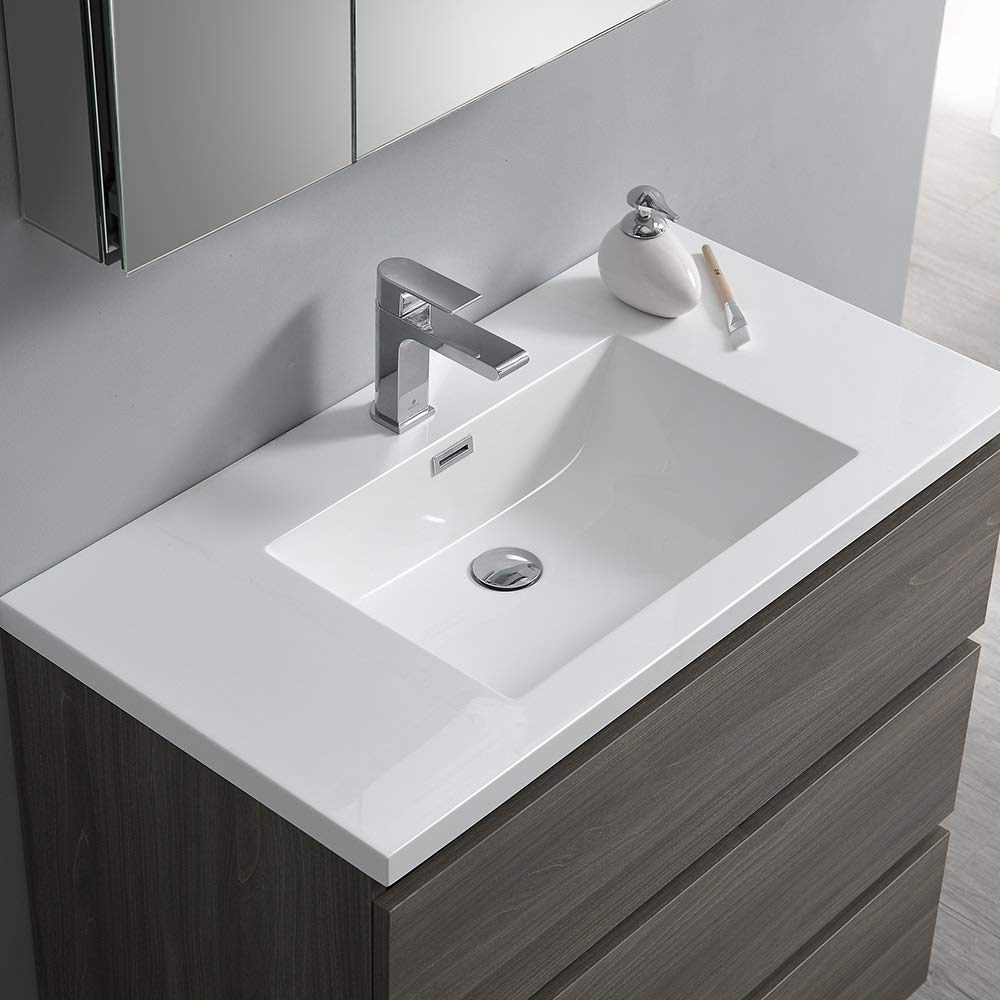 Fresca FCB9336HA-I Fresca Lazzaro 36" Glossy Ash Gray Free Standing Modern Bathroom Cabinet w/ Integrated Sink