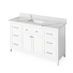 Jeffrey Alexander VKITCHA60SGRBOR 60" Grey Chatham Vanity, Boulder Cultured Marble Vanity Top, undermount rectangle bowl