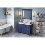Jeffrey Alexander VKITCHA48BLWCR 48" Hale Blue Chatham Vanity, White Carrara Marble Vanity Top, undermount rectangle bowl