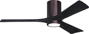 Matthews Fan IR3HLK-BB-BK-52 Irene-3HLK three-blade flush mount paddle fan in Brushed Bronze finish with 52” solid matte black wood blades and integrated LED light kit.