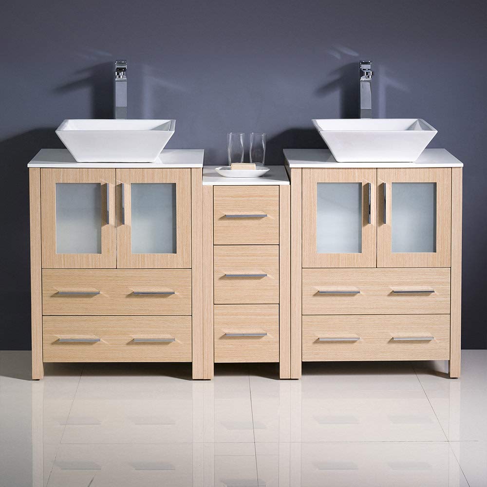 Fresca FCB62-241224ES-CWH-V Fresca Torino 60" Espresso Modern Double Sink Bathroom Cabinets w/ Tops & Vessel Sinks