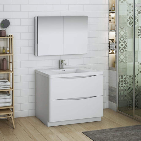 Fresca FVN9140WH Fresca Tuscany 40" Glossy White Free Standing Modern Bathroom Vanity w/ Medicine Cabinet