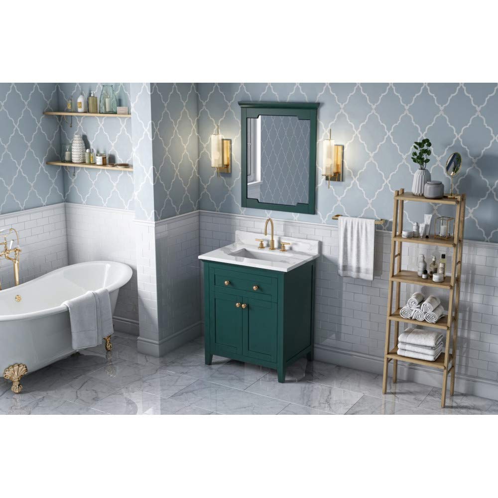 Jeffrey Alexander VKITCHA30GNCQR 30" Forest Green Chatham Vanity, Calacatta Vienna Quartz Vanity Top, undermount rectangle bowl