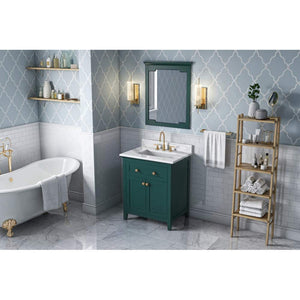 Jeffrey Alexander VKITCHA30GNCQR 30" Forest Green Chatham Vanity, Calacatta Vienna Quartz Vanity Top, undermount rectangle bowl