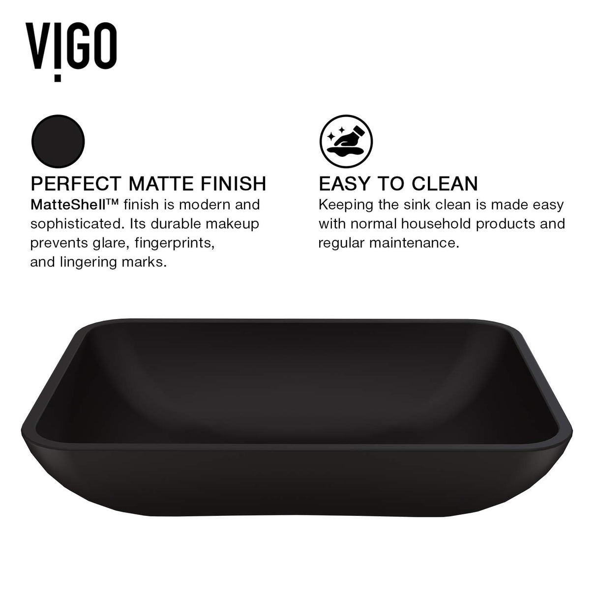 VIGO Sottile 18.125 inch L x 13 inch W Over the Counter Freestanding MatteShellTM Rectangular Vessel Bathroom Sink in Black - Sink for Bathroom VG07110