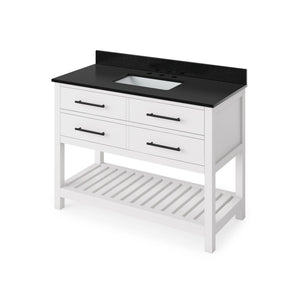 Jeffrey Alexander VKITWAV48WHBGR 48" White Wavecrest Vanity, Black Granite Vanity Top, undermount rectangle bowl
