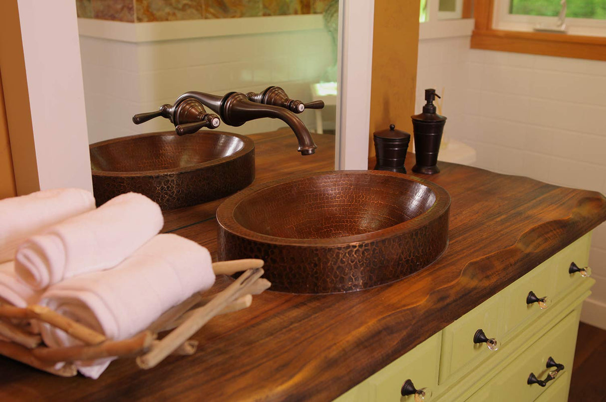 Premier Copper Products VO17SKDB Oval Skirted Vessel Hammered Copper Sink, Oil Rubbed Bronze