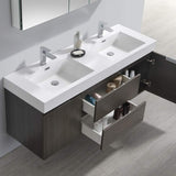 Fresca FVN8360WH-D Fresca Valencia 60" Glossy White Wall Hung Double Sink Modern Bathroom Vanity w/ Medicine Cabinet