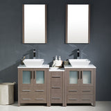 Fresca FVN62-241224GO-VSL Fresca Torino 60" Gray Oak Modern Double Sink Bathroom Vanity w/ Side Cabinet & Vessel Sinks
