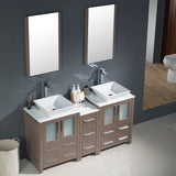 Fresca FVN62-241224GO-VSL Fresca Torino 60" Gray Oak Modern Double Sink Bathroom Vanity w/ Side Cabinet & Vessel Sinks