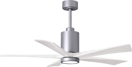 Matthews Fan PA5-BN-MWH-52 Patricia-5 five-blade ceiling fan in Brushed Nickel finish with 52” solid matte white wood blades and dimmable LED light kit 