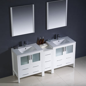 Fresca FVN62-301230WH-UNS Fresca Torino 72" White Modern Double Sink Bathroom Vanity w/ Side Cabinet & Integrated Sinks