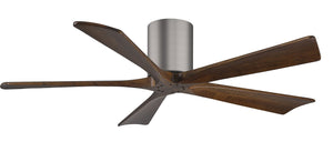 Matthews Fan IR5H-BP-WA-52 Irene-5H five-blade flush mount paddle fan in Brushed Pewter finish with 52” solid walnut tone blades. 