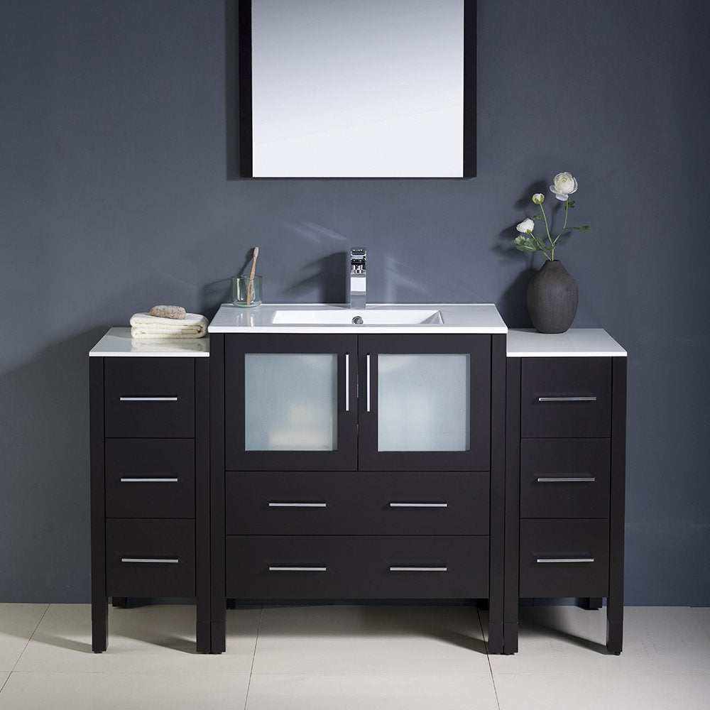 Fresca FVN62-123012ES-UNS Fresca Torino 54" Espresso Modern Bathroom Vanity w/ 2 Side Cabinets & Integrated Sink
